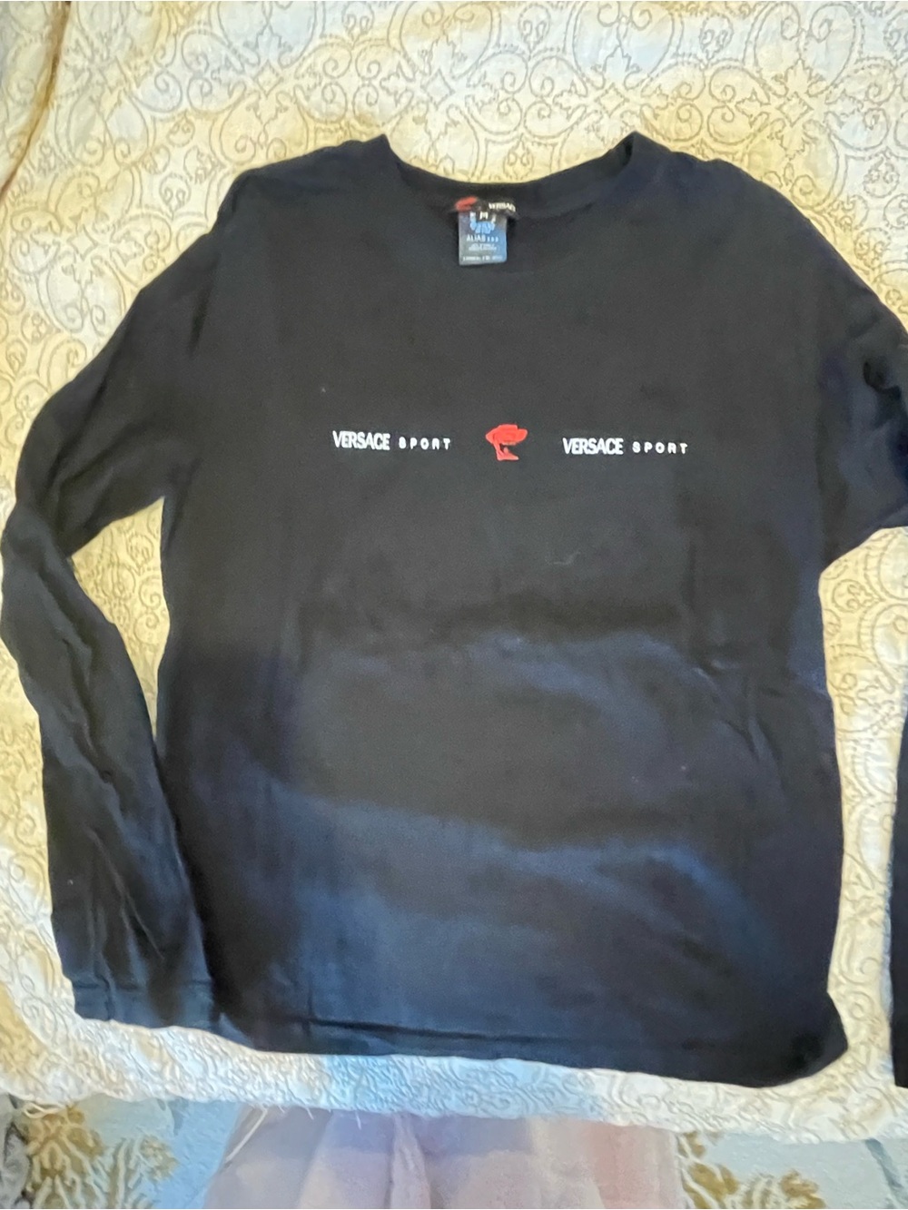 Versace Sport Black Long Sleeve Tee with Red Logo